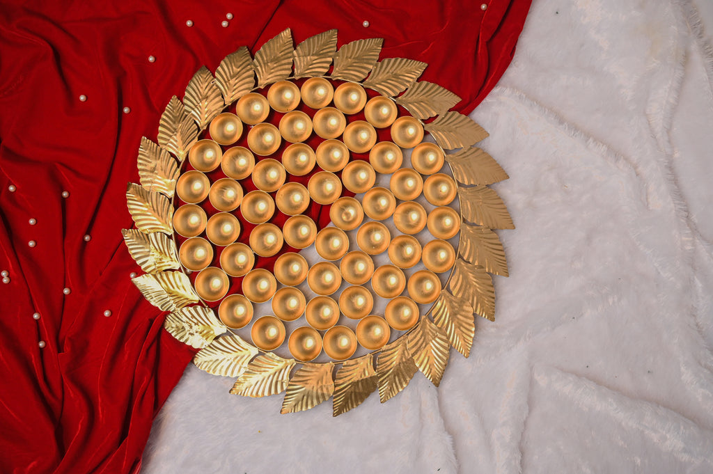 Golden Leaf Diya Platter