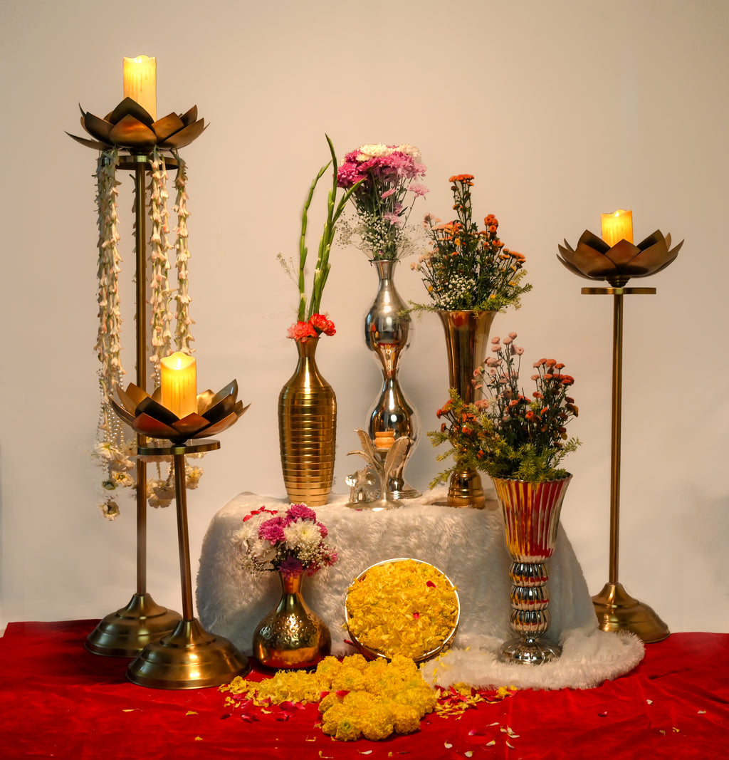 Lotus Pedestal Candle Stand (Set of 3)