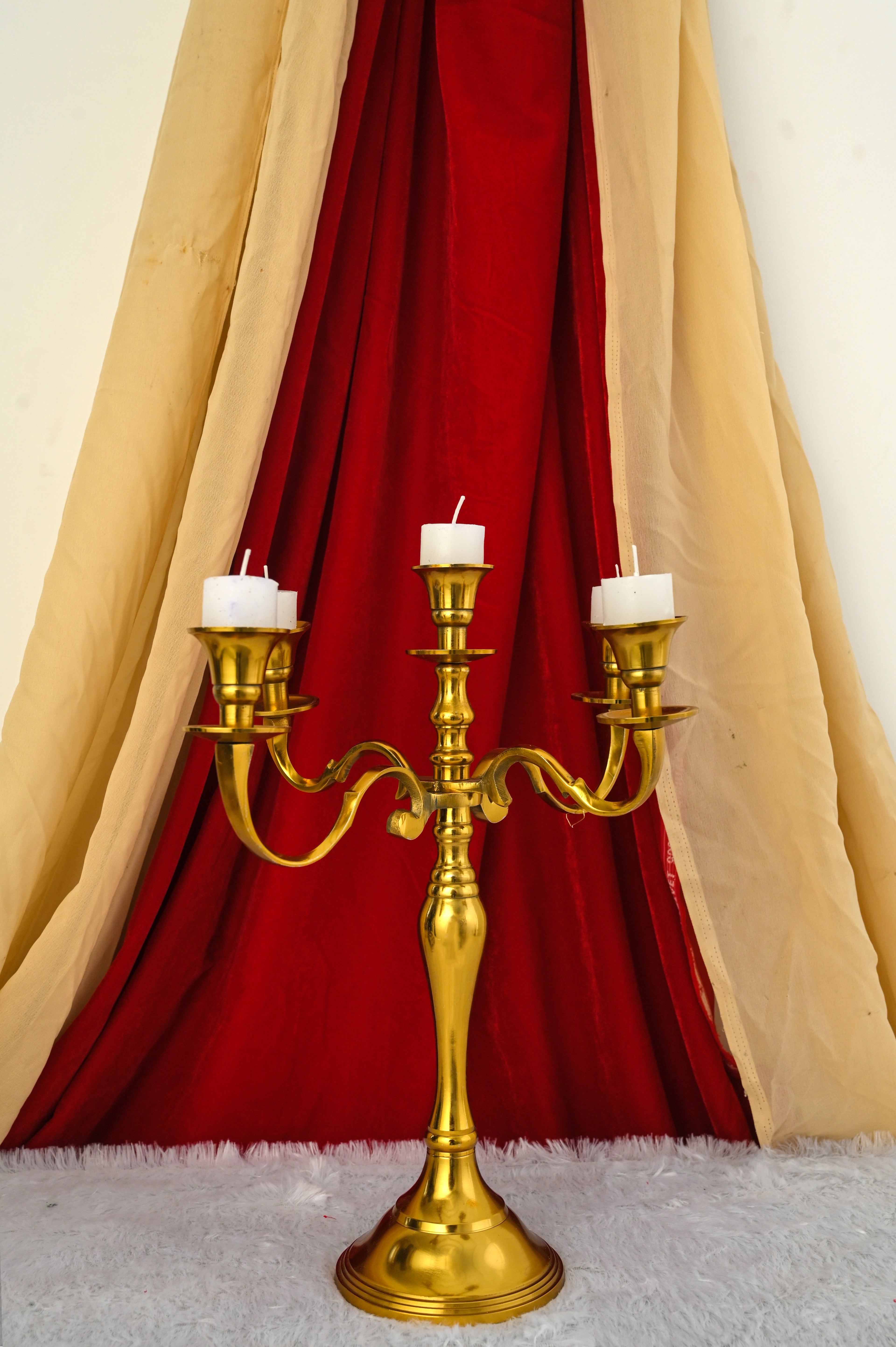 Classic 5-Arm Candelabra Stand – Short (Golden Finish)