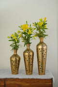Ornate Cutwork Gold Vase Set (Set of 3)