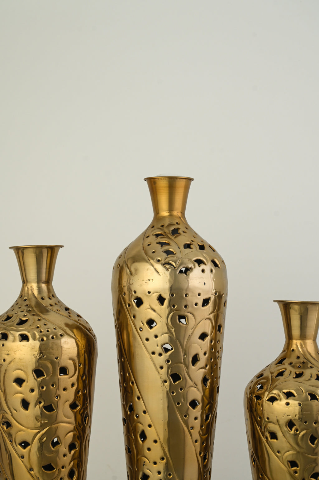 Ornate Cutwork Gold Vase Set (Set of 3)