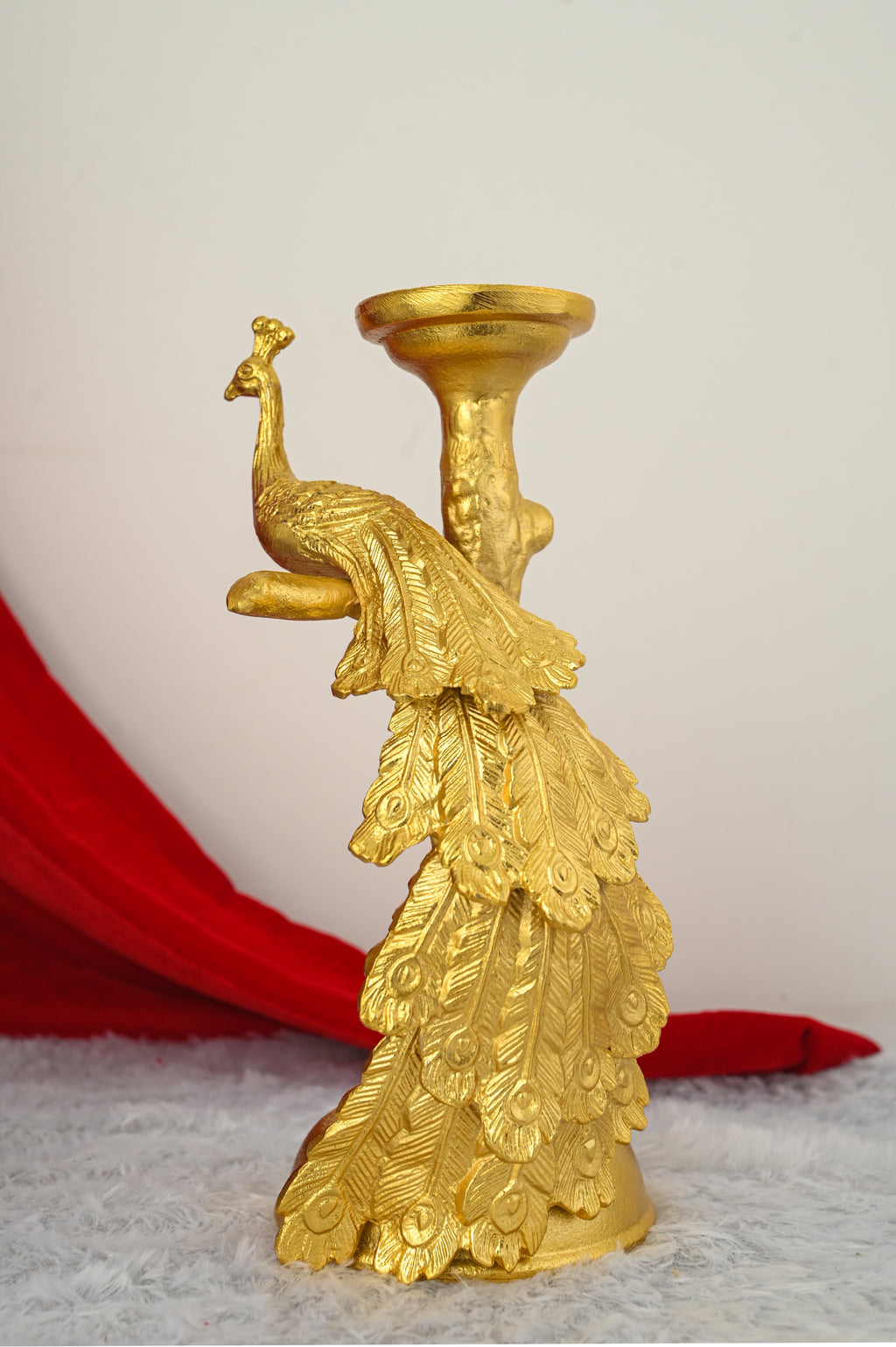 Peacock Sculpted Candle Stand (Raw Aluminium Finish)